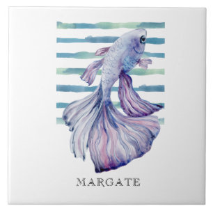 Watercolor Blue TROPICAL FISH  Beach MARGATE  Ceramic Tile