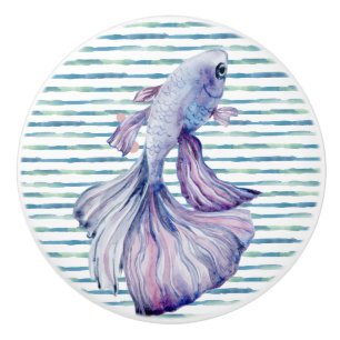 WATERCOLOR BLUE TROPICAL FISH BEACH VACATION    CERAMIC KNOB