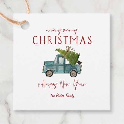 Watercolor Blue Truck  Christmas Gift Tags