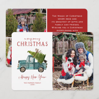 Watercolor Blue Truck | Christmas Holiday Photo Invitation