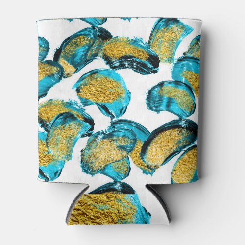 Watercolor blue turquoise gold art can cooler