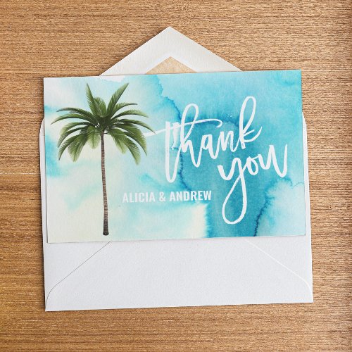 Watercolor Blue  Turquoise Palm Tree THANK YOU