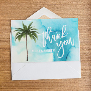 Watercolor Blue  Turquoise Palm Tree THANK YOU Card