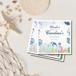 Watercolor blue under the sea baby shower napkins