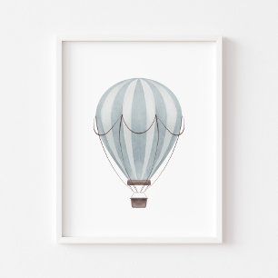 Watercolor blue vintage hot air balloon poster