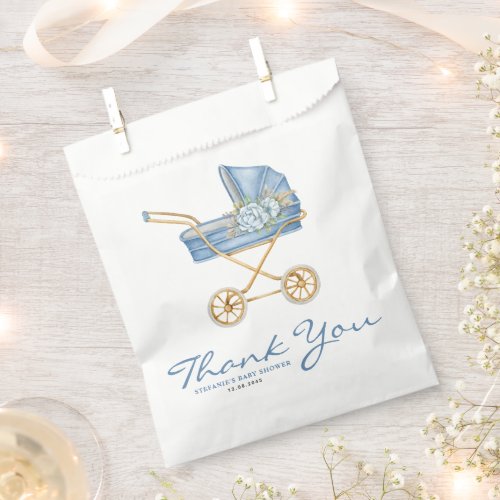 Watercolor Blue Vintage Stroller Baby Shower Favor Bag