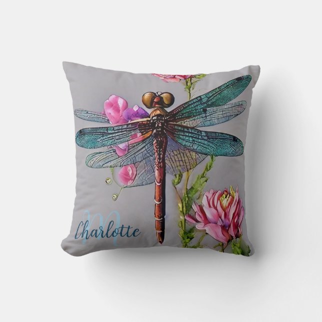 Watercolor Blue W, Personalize Throw  Throw Pillow (Front)