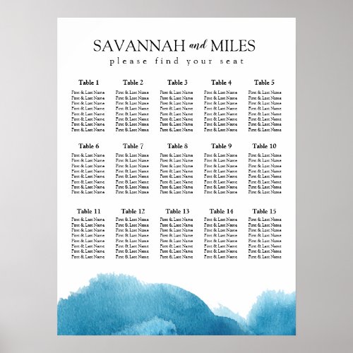 Watercolor Blue Wash Customizable Seating Chart