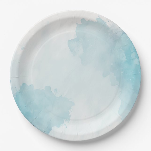 Watercolor Blue Wash Paper Plates (Front)