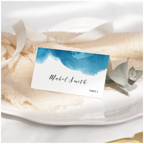 Watercolor Blue Wash Place Card