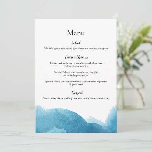 Watercolor blue wash weddingevent menus