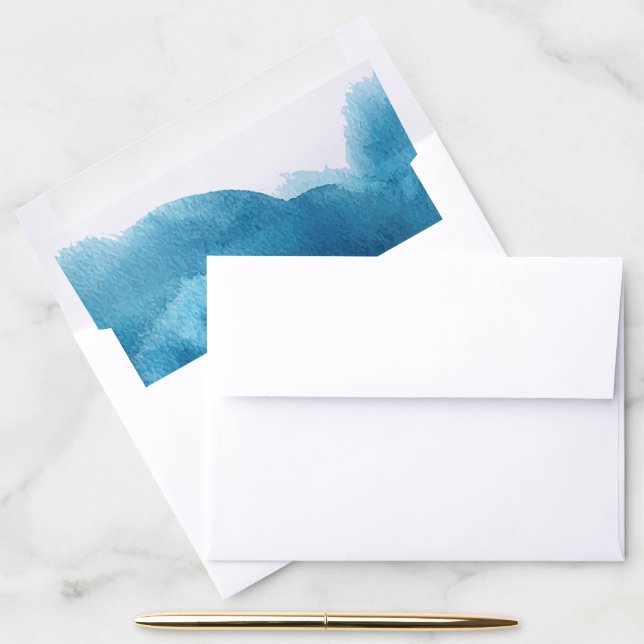 Watercolor Blue Wash Wedding Invitation Envelope Liner (Desk)