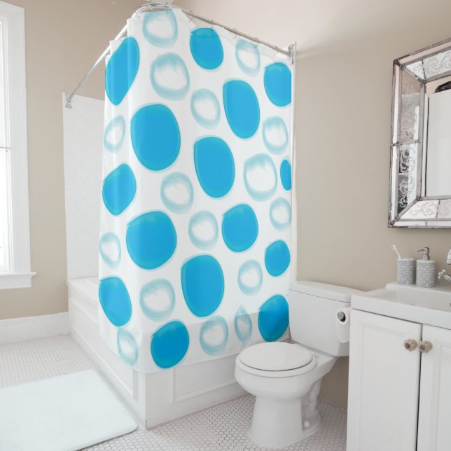 Watercolor Blue Water Bubbles Geometric Pattern  Shower Curtain (In Situ)