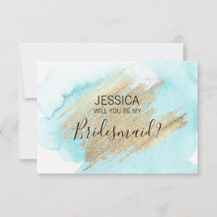 Watercolor Blue Water Will You Be my Bridesmaid? Invitation