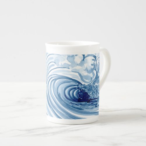 Watercolor Blue Wave Contemporary Modern Decor Bone China Mug