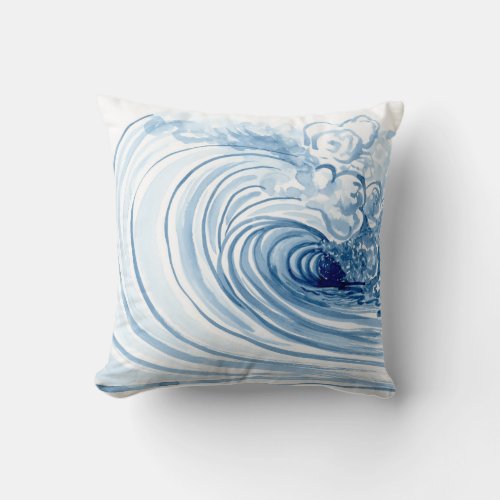 Watercolor Blue Wave Contemporary Modern Decor Throw Pillow