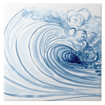 Watercolor Blue Wave Contemporary Modern Decor Tile by AudreyJeanne at Zazzle