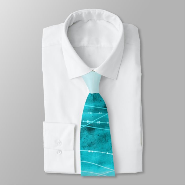 Watercolor blue wave sea wedding neck tie (Tied)