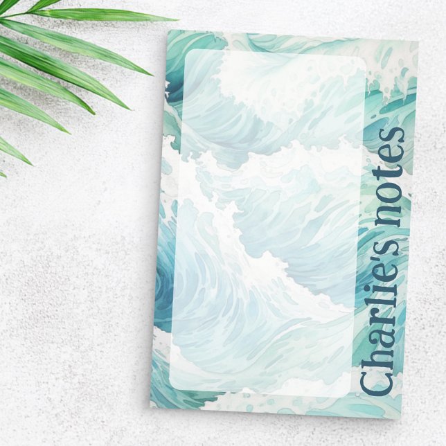 Watercolor blue waves custom name post-it notes (Watercolor blue waves custom name post-it notes)