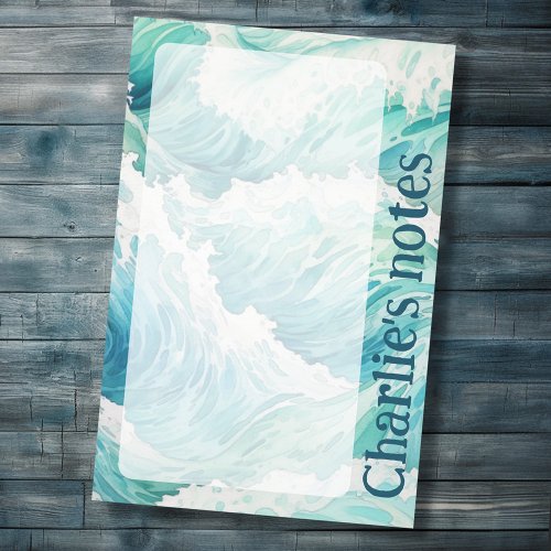 Watercolor blue waves custom name post_it notes