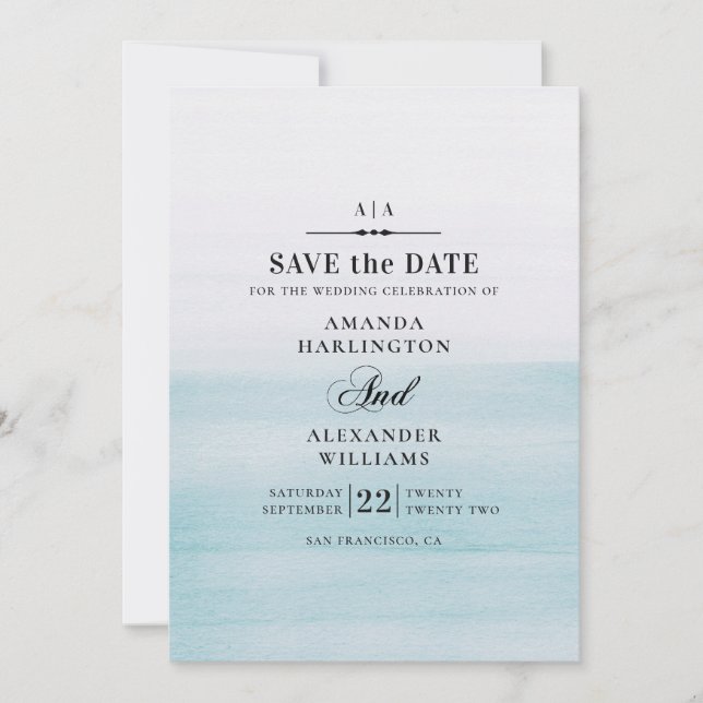 Watercolor blue Wedding | Elegant Nautical Photo Save The Date (Front)