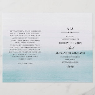 Watercolor blue wedding. Elegant program folded