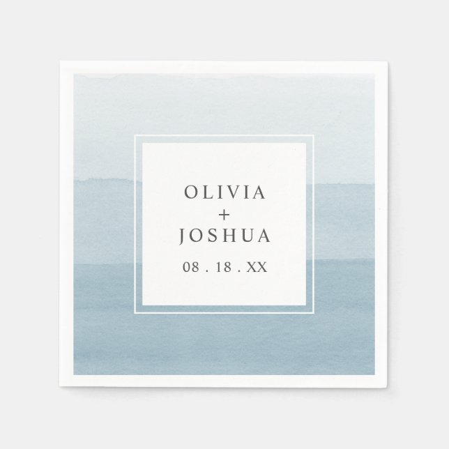 Watercolor Blue Wedding Napkins (Front)