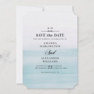 Watercolor blue wedding. Simple elegant nautical Save The Date