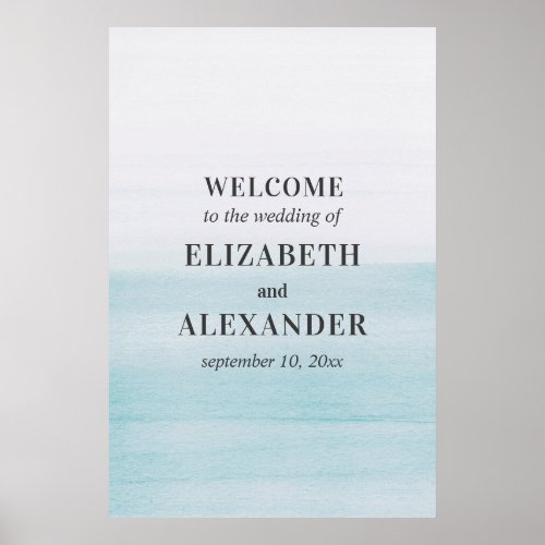 Watercolor blue welcome sign Nautical wedding Poster