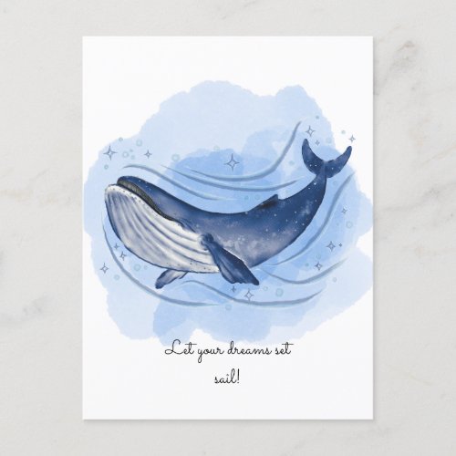 Watercolor Blue Whale  Announcement Postcard