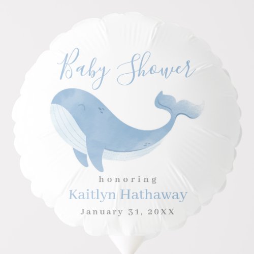 Watercolor Blue Whale Baby Shower Balloon