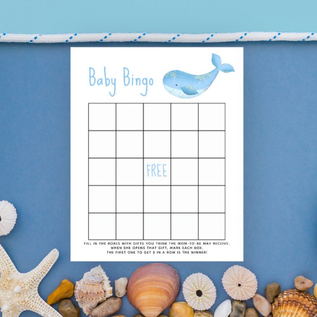 Watercolor blue whale - Baby shower bingo game (Creator Uploaded)