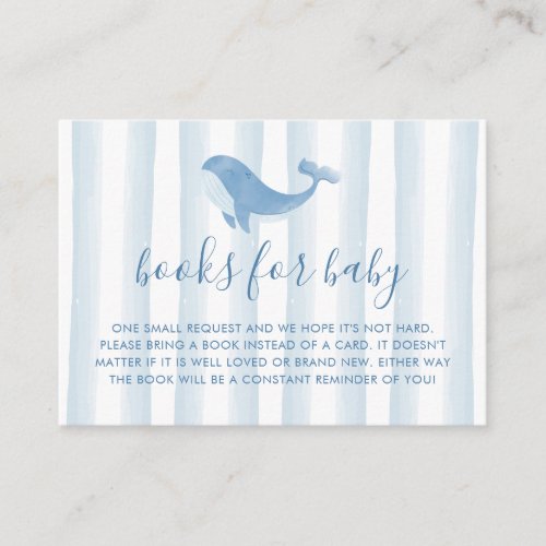 Watercolor Blue Whale Baby Shower Books for Baby Enclosure Card