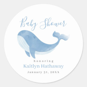 Watercolor Blue Whale Baby Shower Classic Round Sticker