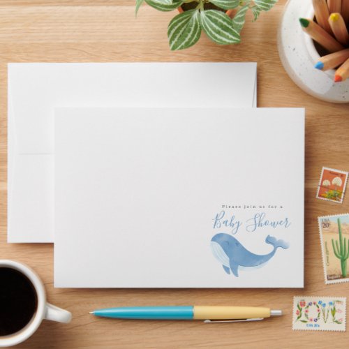 Watercolor Blue Whale Baby Shower  Envelope