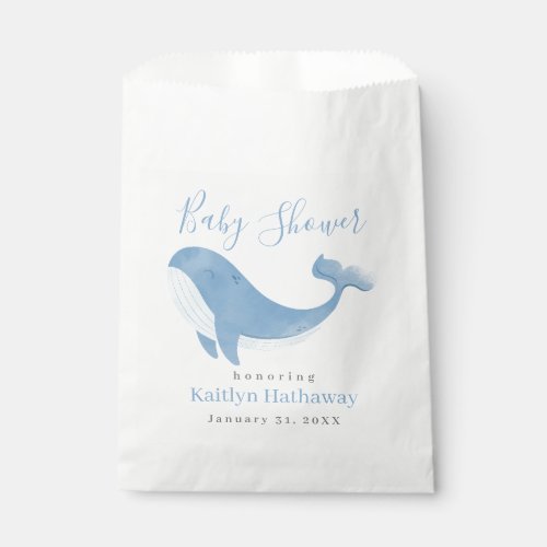 Watercolor Blue Whale Baby Shower Favor Bag