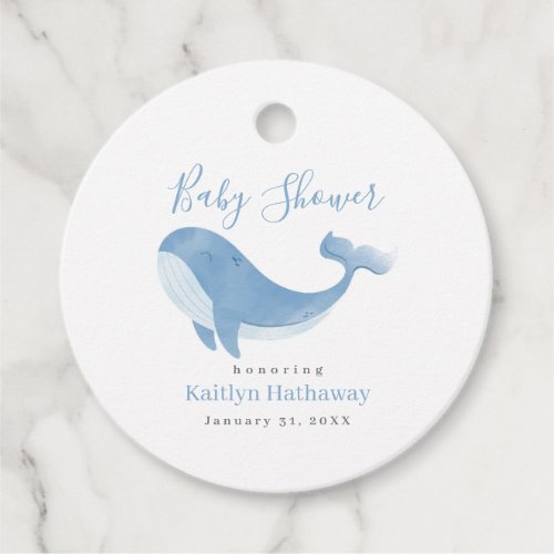 Watercolor Blue Whale Baby Shower Favor Tags