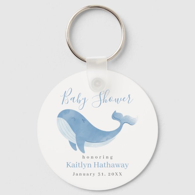Watercolor Blue Whale Baby Shower Keychain (Front)