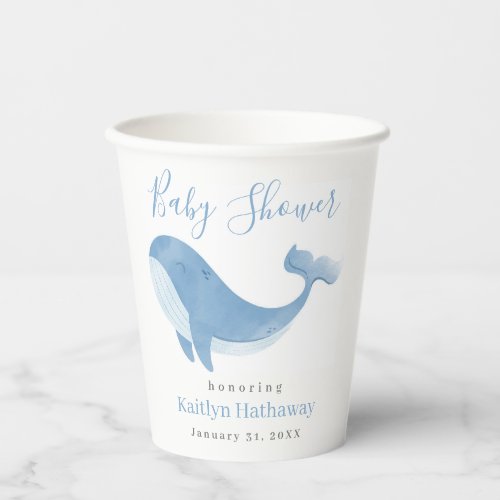 Watercolor Blue Whale Baby Shower Paper Cups