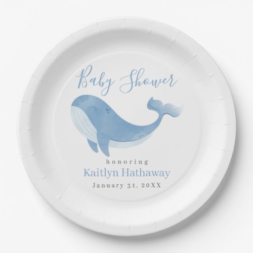 Watercolor Blue Whale Baby Shower Paper Plates