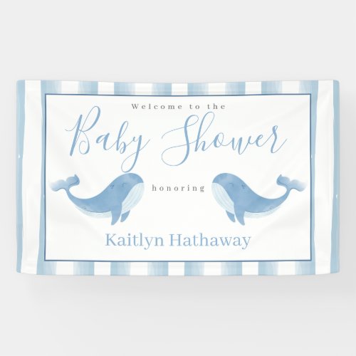 Watercolor Blue Whale Baby Shower Welcome Banner
