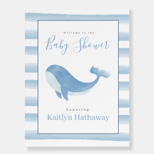 Watercolor Blue Whale Baby Shower Welcome Foam Board