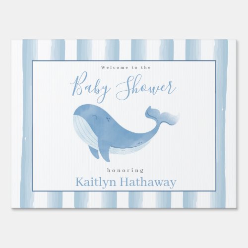 Watercolor Blue Whale Baby Shower Welcome Sign