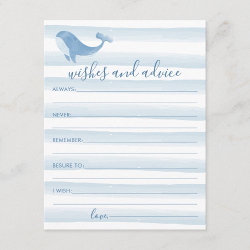 Watercolor Blue Whale Baby Shower Wishes  Advice  Enclosure Card