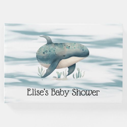 Watercolor Blue Whale Boy Baby Shower Guest Book