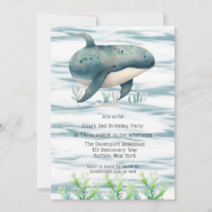 Watercolor Blue Whale Boy Baby Shower Invitation