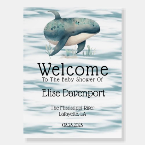 Watercolor Blue Whale Boy Shower Welcome Sign