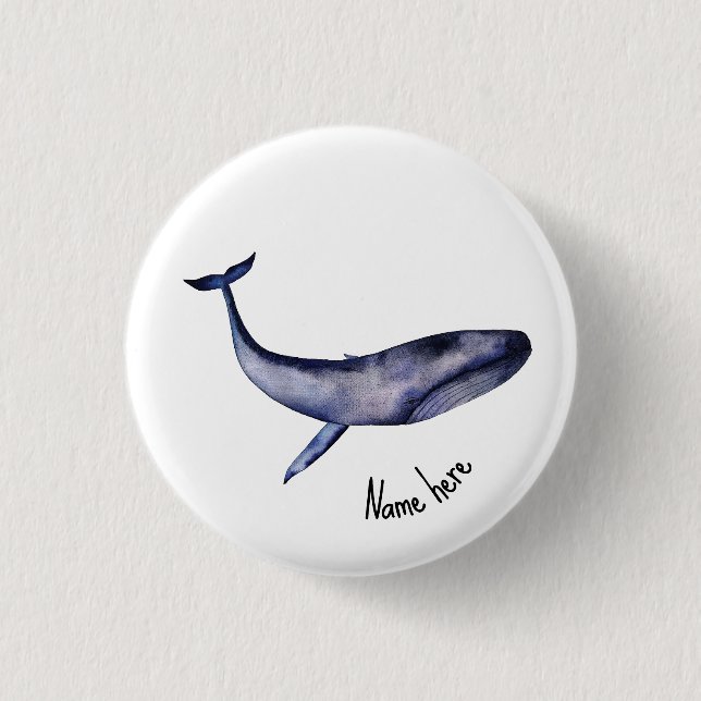 Watercolor Blue Whale Button (Front)