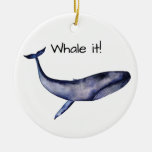 Watercolor Blue Whale Ceramic Ornament