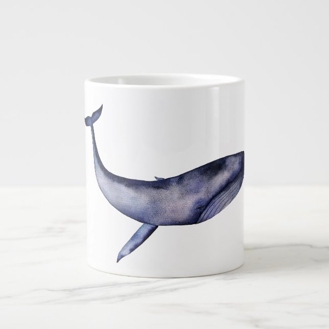 Watercolor Blue Whale Giant Coffee Mug (Front)
